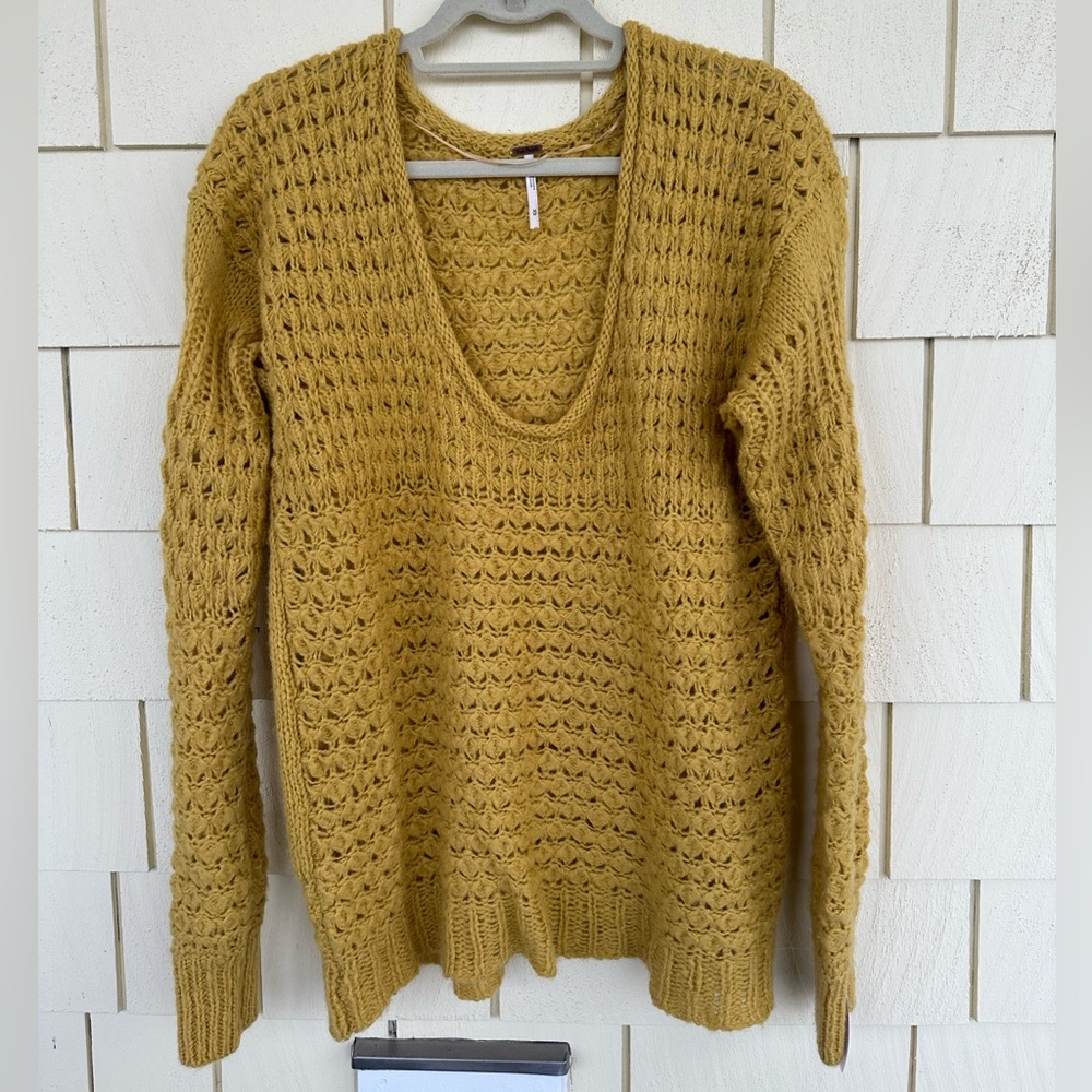 COPY - Free people mustard oversized waffle knit sweater - size medium